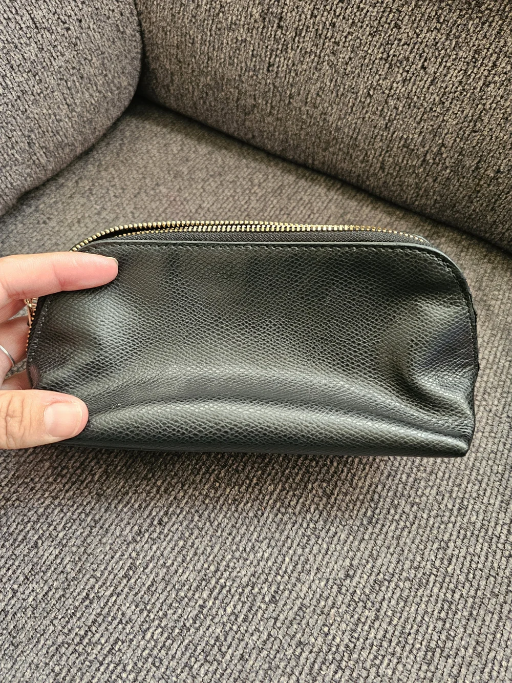 Coach Black Pebbled Leather Zip Pouch with Gold Hardware